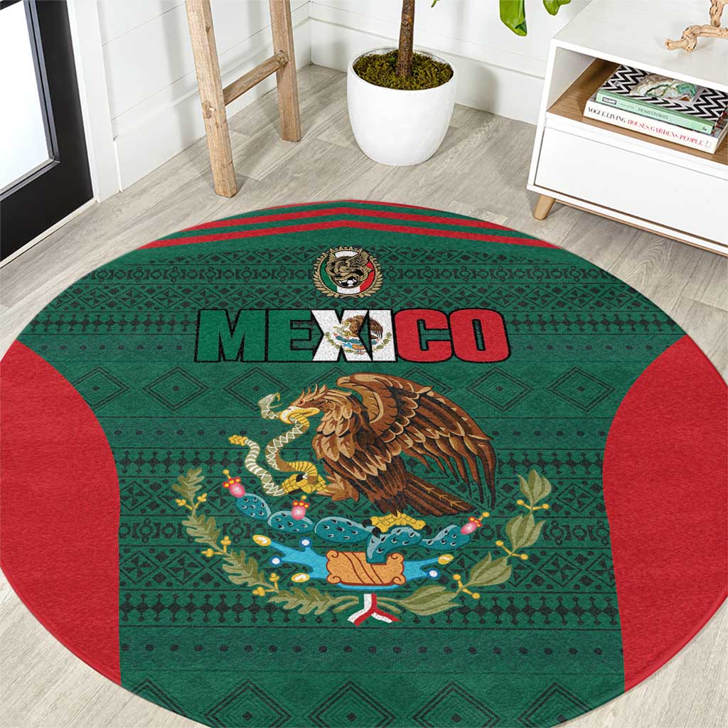 Mexico Football Round Carpet Aztec Eagle Spirit - Wonder Print Shop
