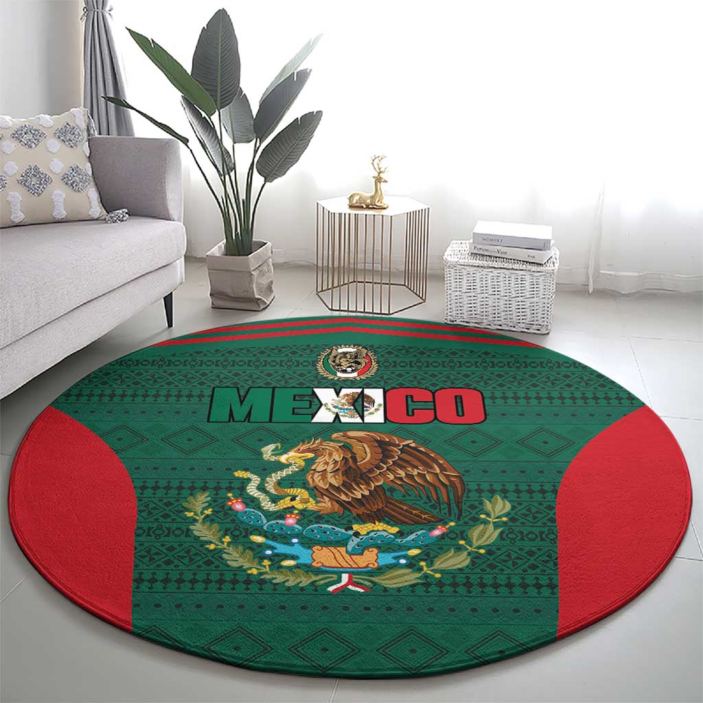 Mexico Football Round Carpet Aztec Eagle Spirit - Wonder Print Shop