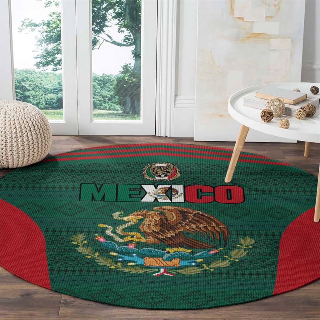 Mexico Football Round Carpet Aztec Eagle Spirit - Wonder Print Shop