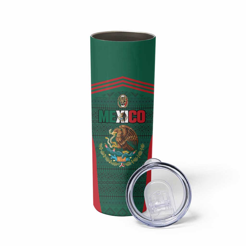 Custom Mexico Football Skinny Tumbler Aztec Eagle Spirit - Wonder Print Shop