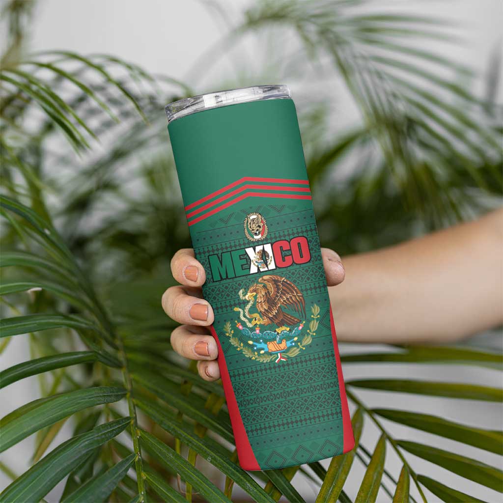 Custom Mexico Football Skinny Tumbler Aztec Eagle Spirit - Wonder Print Shop