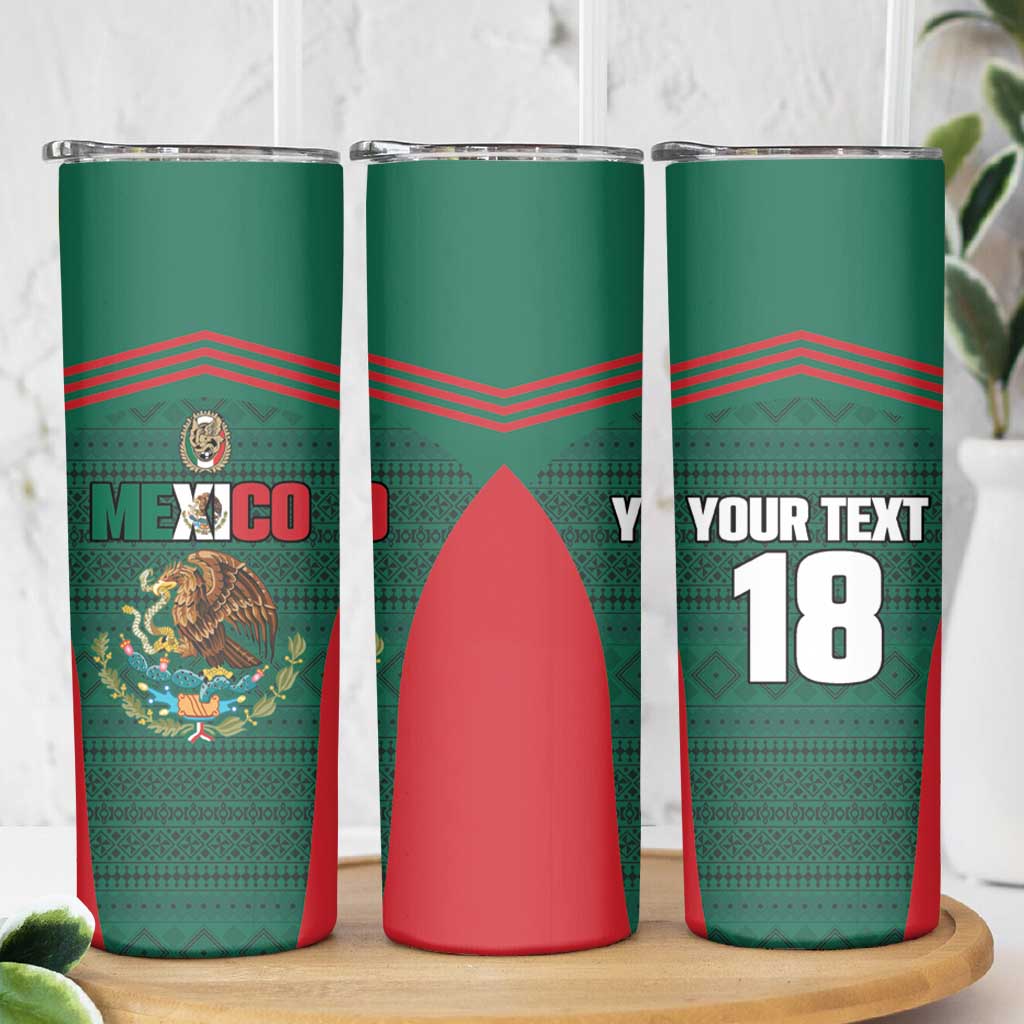 Custom Mexico Football Skinny Tumbler Aztec Eagle Spirit - Wonder Print Shop