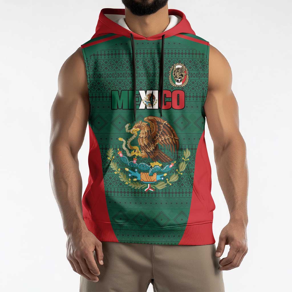 Custom Mexico Football Sleeveless Hoodie Aztec Eagle Spirit - Wonder Print Shop
