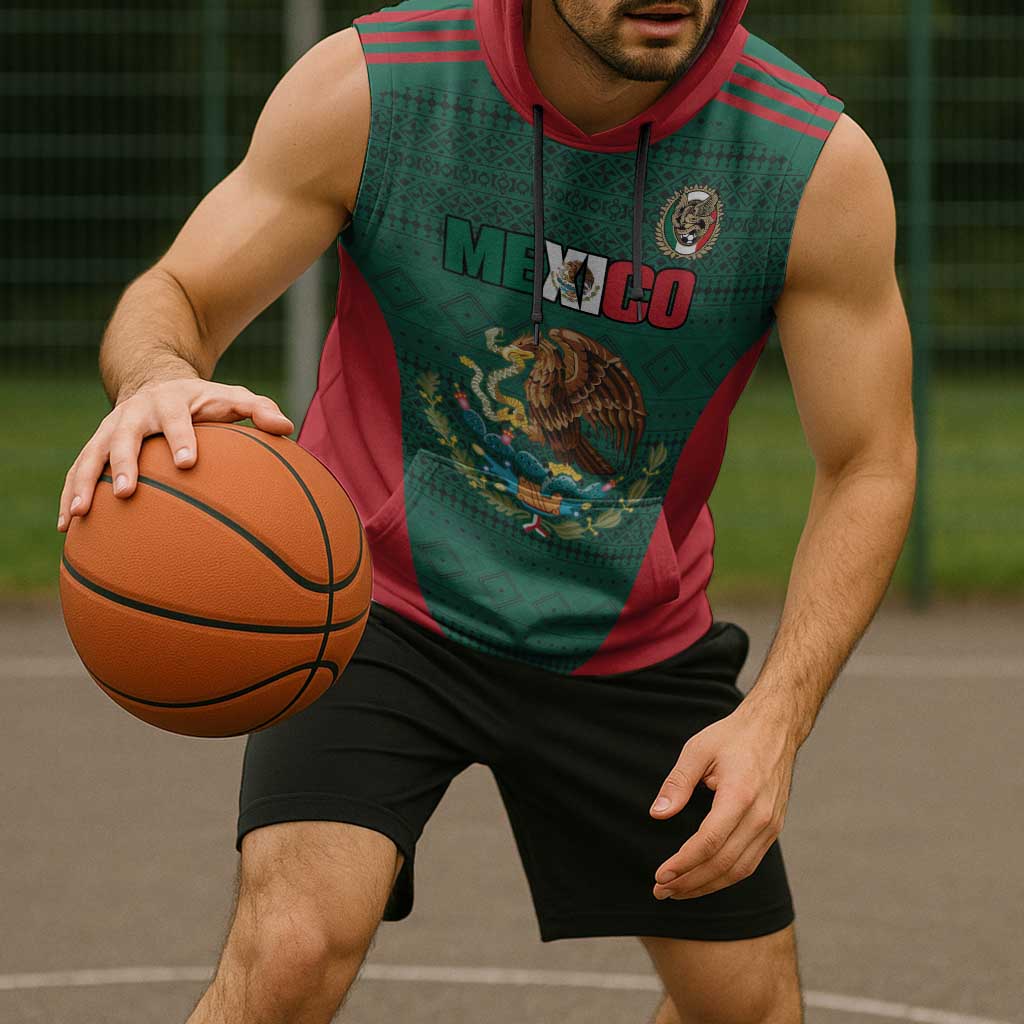Custom Mexico Football Sleeveless Hoodie Aztec Eagle Spirit - Wonder Print Shop
