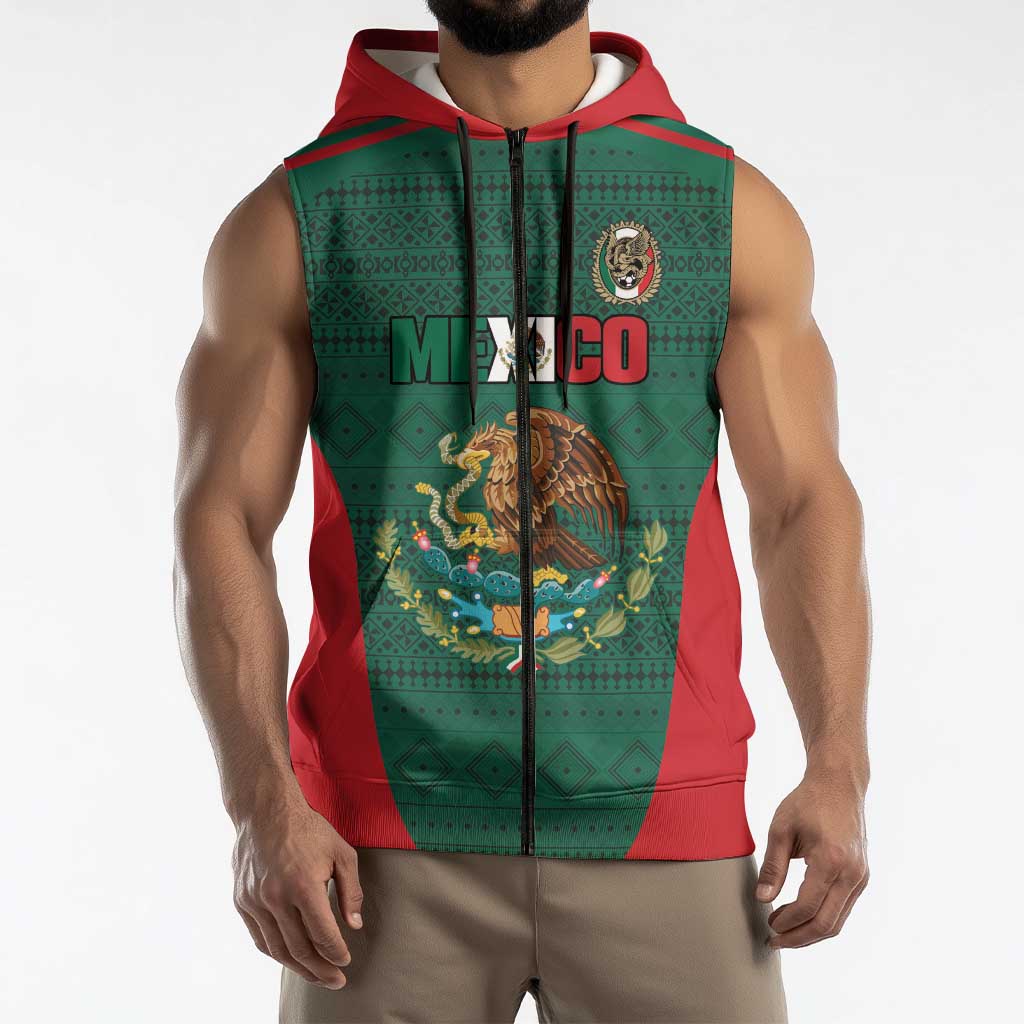 Custom Mexico Football Sleeveless Zip Hoodie Aztec Eagle Spirit - Wonder Print Shop