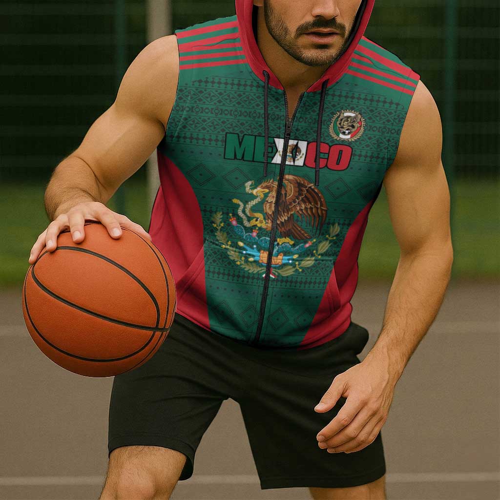 Custom Mexico Football Sleeveless Zip Hoodie Aztec Eagle Spirit - Wonder Print Shop