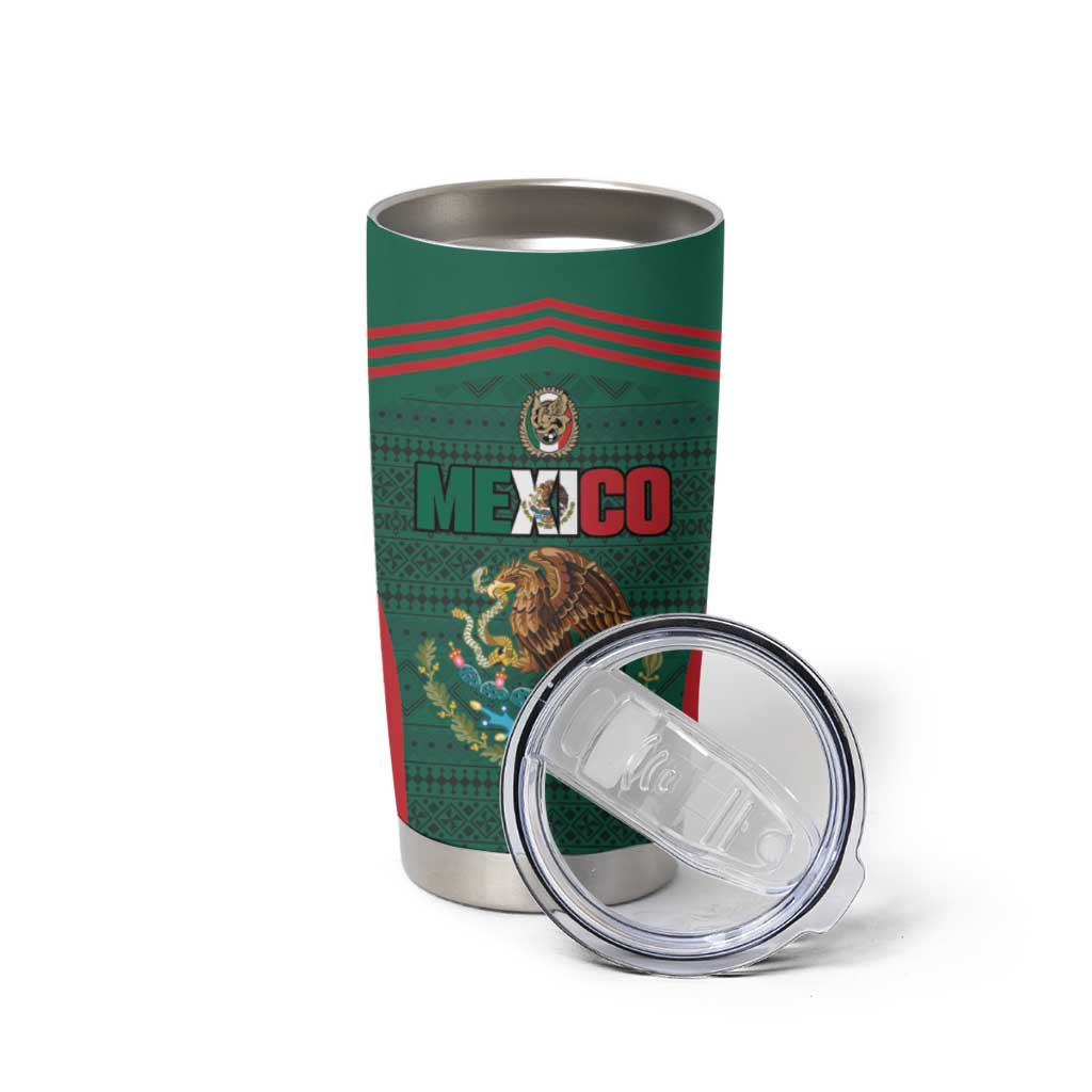 Custom Mexico Football Tumbler Cup Aztec Eagle Spirit - Wonder Print Shop
