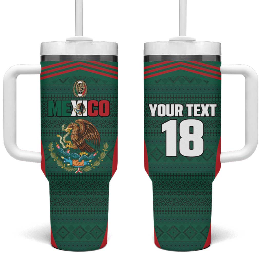 Custom Mexico Football Tumbler With Handle Aztec Eagle Spirit - Wonder Print Shop