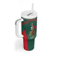 Custom Mexico Football Tumbler With Handle Aztec Eagle Spirit - Wonder Print Shop