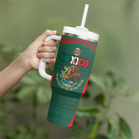 Custom Mexico Football Tumbler With Handle Aztec Eagle Spirit - Wonder Print Shop