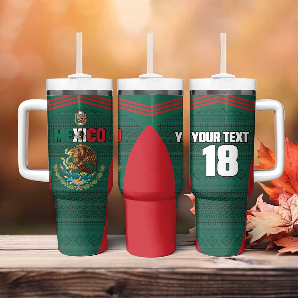 Custom Mexico Football Tumbler With Handle Aztec Eagle Spirit - Wonder Print Shop