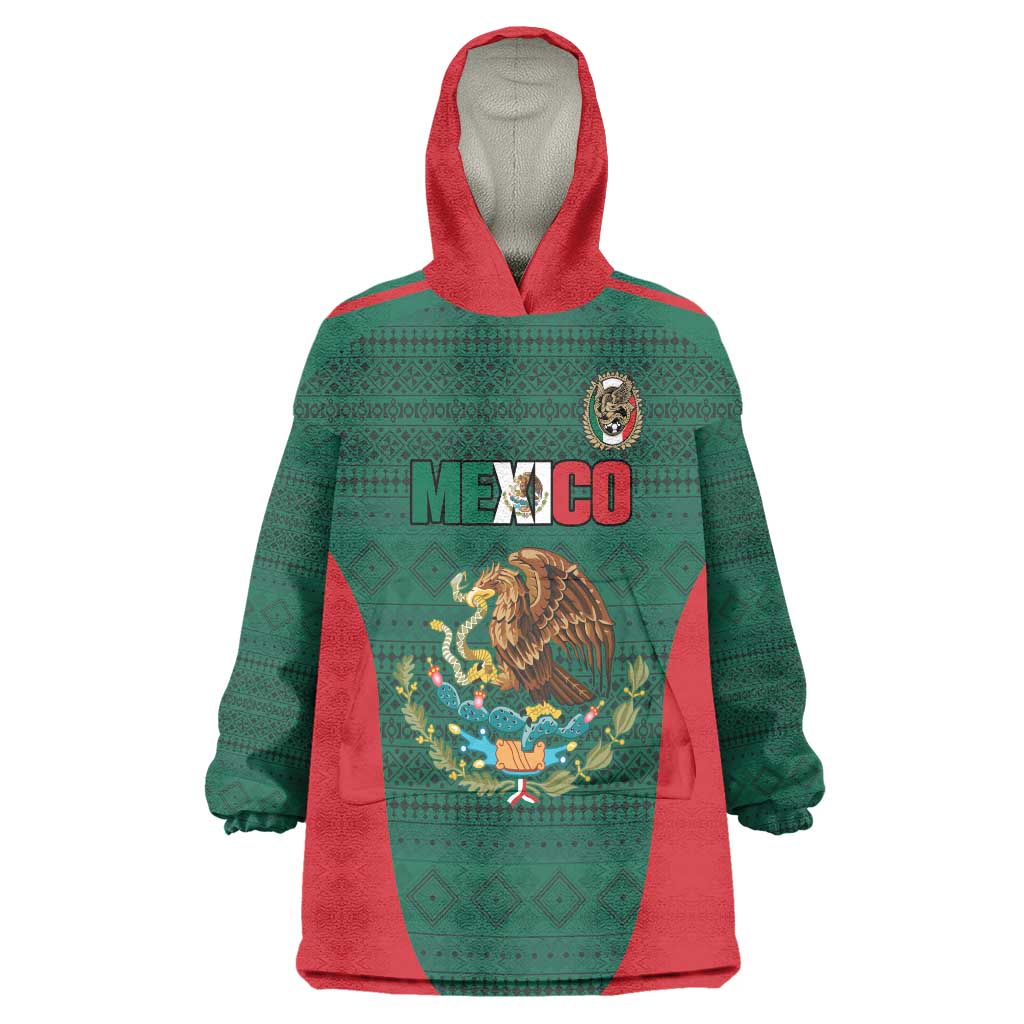 Custom Mexico Football Wearable Blanket Hoodie Aztec Eagle Spirit - Wonder Print Shop