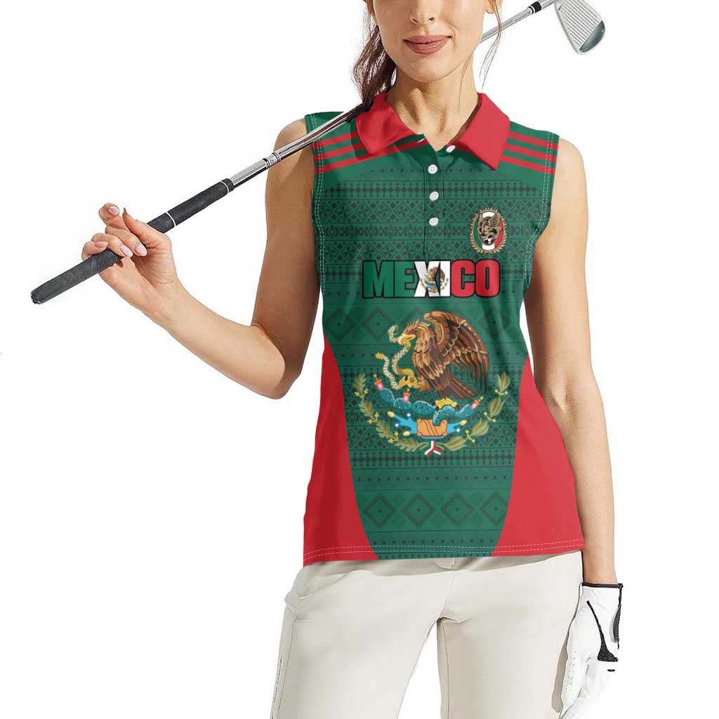 Custom Mexico Football Women Sleeveless Polo Shirt Aztec Eagle Spirit - Wonder Print Shop