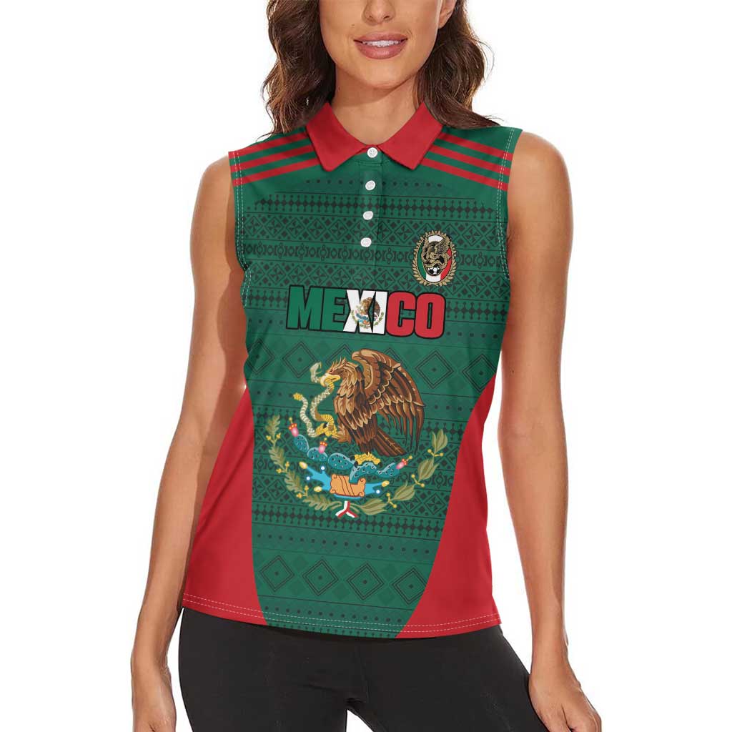 Custom Mexico Football Women Sleeveless Polo Shirt Aztec Eagle Spirit - Wonder Print Shop