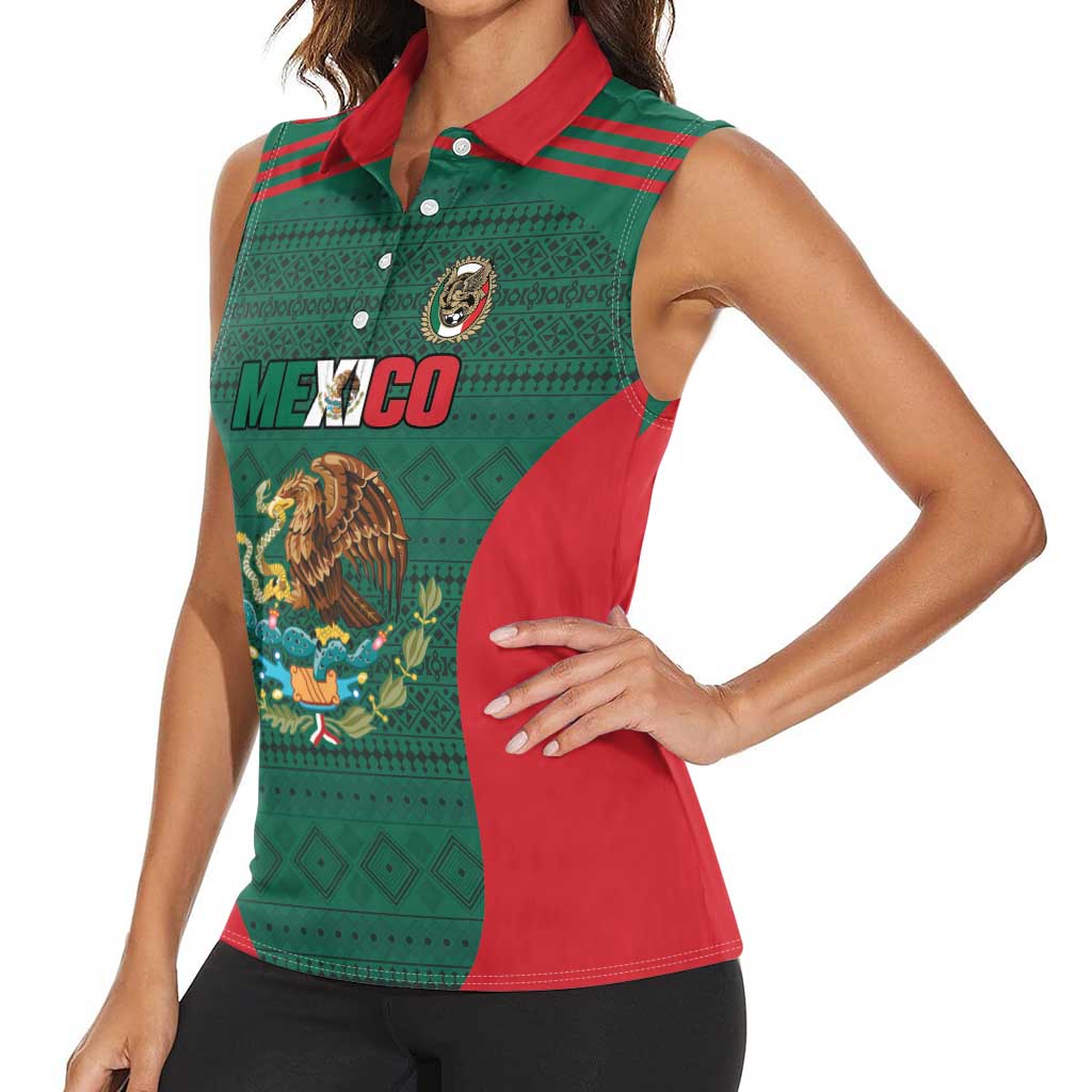Custom Mexico Football Women Sleeveless Polo Shirt Aztec Eagle Spirit - Wonder Print Shop