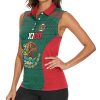 Custom Mexico Football Women Sleeveless Polo Shirt Aztec Eagle Spirit - Wonder Print Shop