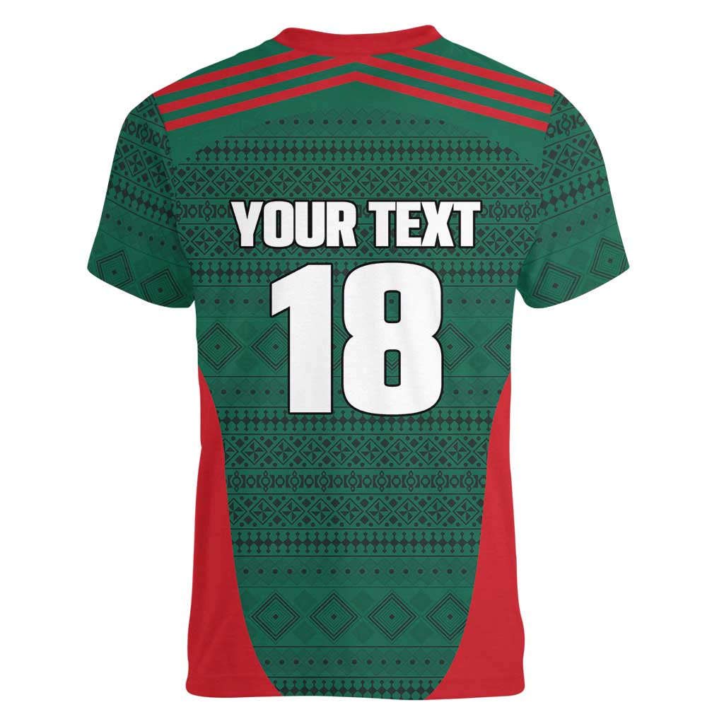 Custom Mexico Football Women V-Neck T-Shirt Aztec Eagle Spirit - Wonder Print Shop