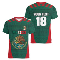 Custom Mexico Football Women V-Neck T-Shirt Aztec Eagle Spirit - Wonder Print Shop