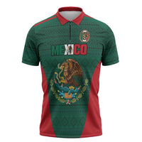 Custom Mexico Football Zipper Polo Shirt Aztec Eagle Spirit - Wonder Print Shop