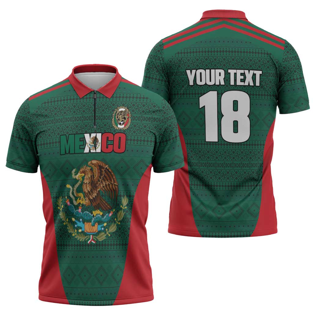 Custom Mexico Football Zipper Polo Shirt Aztec Eagle Spirit - Wonder Print Shop