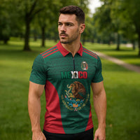 Custom Mexico Football Zipper Polo Shirt Aztec Eagle Spirit - Wonder Print Shop
