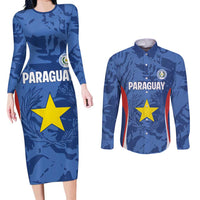 Custom Paraguay Football Couples Matching Long Sleeve Bodycon Dress and Long Sleeve Button Shirt La Albirroja Pride - Wonder Print Shop