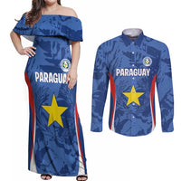 Custom Paraguay Football Couples Matching Off Shoulder Maxi Dress and Long Sleeve Button Shirt La Albirroja Pride - Wonder Print Shop