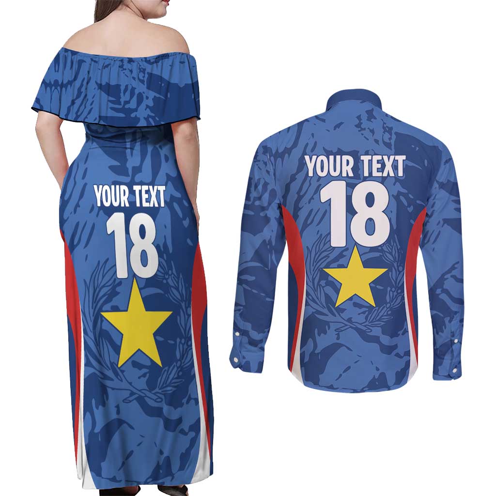 Custom Paraguay Football Couples Matching Off Shoulder Maxi Dress and Long Sleeve Button Shirt La Albirroja Pride - Wonder Print Shop