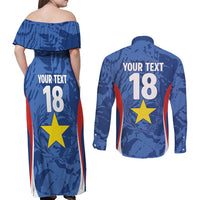Custom Paraguay Football Couples Matching Off Shoulder Maxi Dress and Long Sleeve Button Shirt La Albirroja Pride - Wonder Print Shop