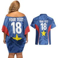 Custom Paraguay Football Couples Matching Off Shoulder Short Dress and Hawaiian Shirt La Albirroja Pride - Wonder Print Shop