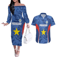 Custom Paraguay Football Couples Matching Off The Shoulder Long Sleeve Dress and Hawaiian Shirt La Albirroja Pride - Wonder Print Shop