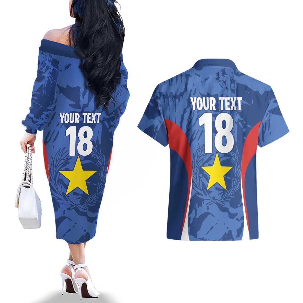 Custom Paraguay Football Couples Matching Off The Shoulder Long Sleeve Dress and Hawaiian Shirt La Albirroja Pride - Wonder Print Shop