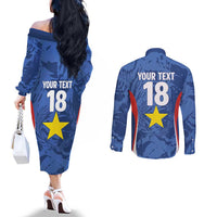Custom Paraguay Football Couples Matching Off The Shoulder Long Sleeve Dress and Long Sleeve Button Shirt La Albirroja Pride - Wonder Print Shop