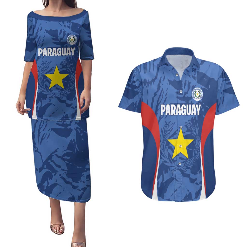 Custom Paraguay Football Couples Matching Puletasi and Hawaiian Shirt La Albirroja Pride - Wonder Print Shop