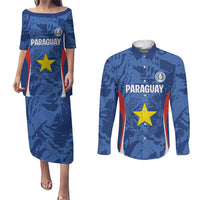 Custom Paraguay Football Couples Matching Puletasi and Long Sleeve Button Shirt La Albirroja Pride - Wonder Print Shop
