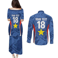 Custom Paraguay Football Couples Matching Puletasi and Long Sleeve Button Shirt La Albirroja Pride - Wonder Print Shop