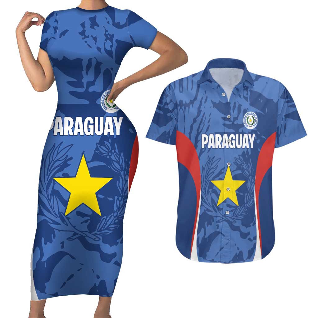 Custom Paraguay Football Couples Matching Short Sleeve Bodycon Dress and Hawaiian Shirt La Albirroja Pride - Wonder Print Shop