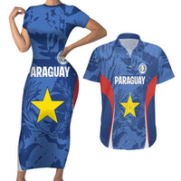 Custom Paraguay Football Couples Matching Short Sleeve Bodycon Dress and Hawaiian Shirt La Albirroja Pride - Wonder Print Shop