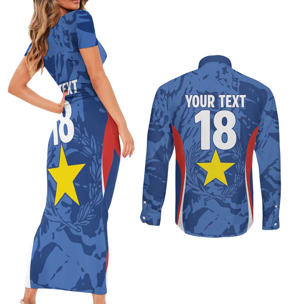 Custom Paraguay Football Couples Matching Short Sleeve Bodycon Dress and Long Sleeve Button Shirt La Albirroja Pride - Wonder Print Shop