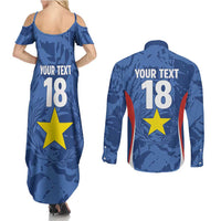 Custom Paraguay Football Couples Matching Summer Maxi Dress and Long Sleeve Button Shirt La Albirroja Pride - Wonder Print Shop