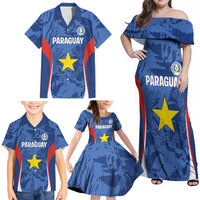 Custom Paraguay Football Family Matching Off Shoulder Maxi Dress and Hawaiian Shirt La Albirroja Pride - Wonder Print Shop