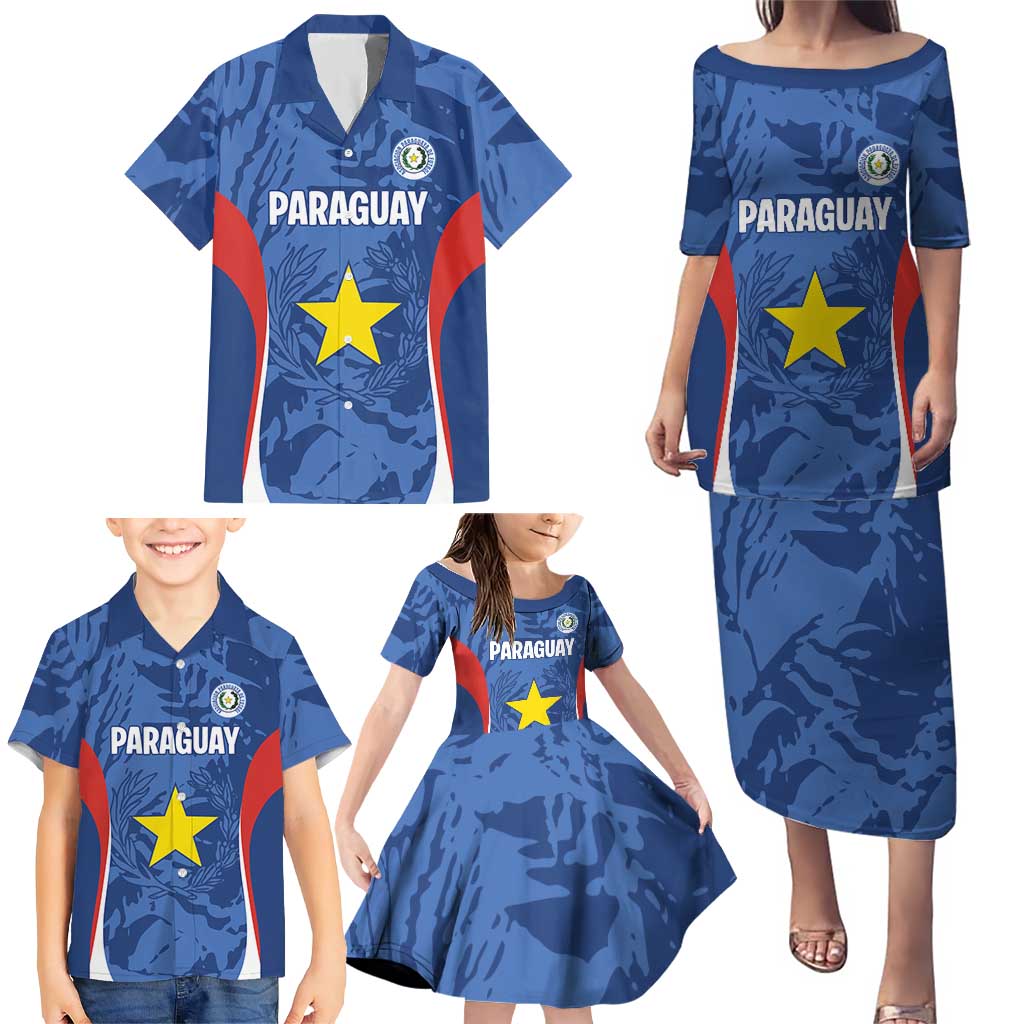 Custom Paraguay Football Family Matching Puletasi and Hawaiian Shirt La Albirroja Pride - Wonder Print Shop