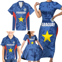 Custom Paraguay Football Family Matching Short Sleeve Bodycon Dress and Hawaiian Shirt La Albirroja Pride - Wonder Print Shop