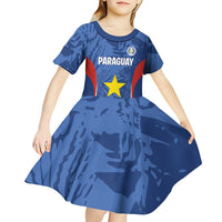 Custom Paraguay Football Kid Short Sleeve Dress La Albirroja Pride - Wonder Print Shop