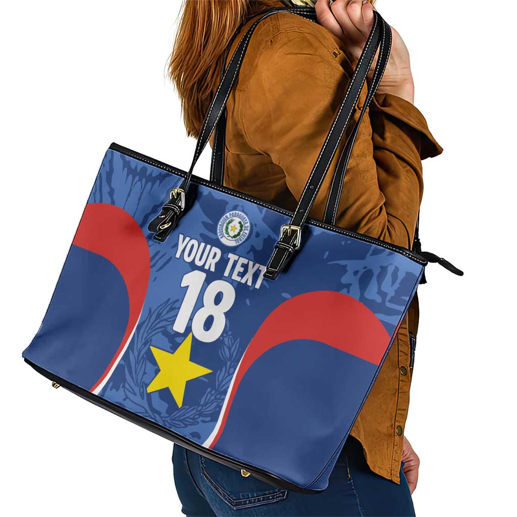 Custom Paraguay Football Leather Tote Bag La Albirroja Pride - Wonder Print Shop