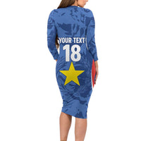 Custom Paraguay Football Long Sleeve Bodycon Dress La Albirroja Pride - Wonder Print Shop