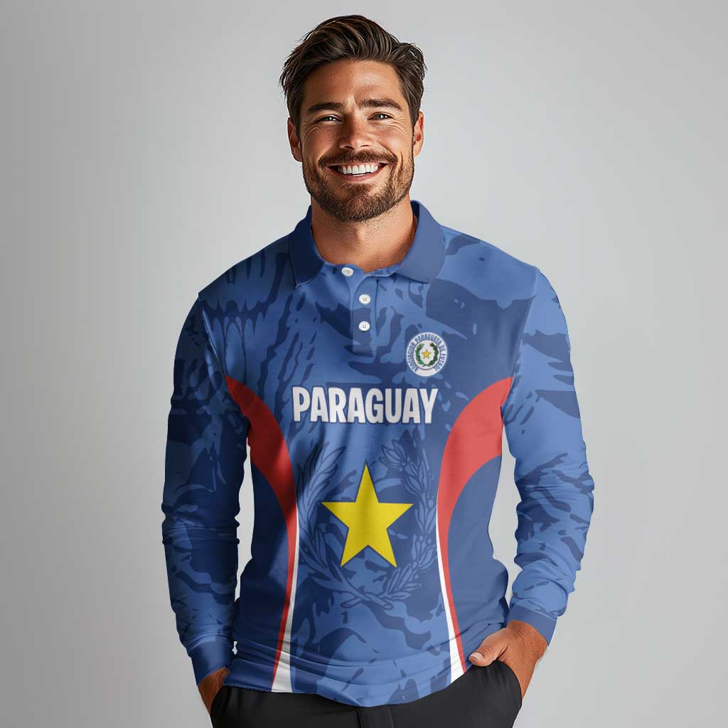 Custom Paraguay Football Long Sleeve Polo Shirt La Albirroja Pride - Wonder Print Shop