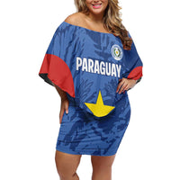 Custom Paraguay Football Off Shoulder Short Dress La Albirroja Pride - Wonder Print Shop