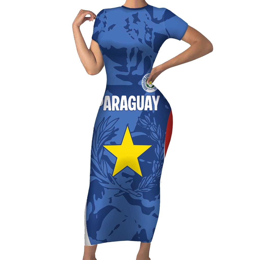 Custom Paraguay Football Short Sleeve Bodycon Dress La Albirroja Pride - Wonder Print Shop