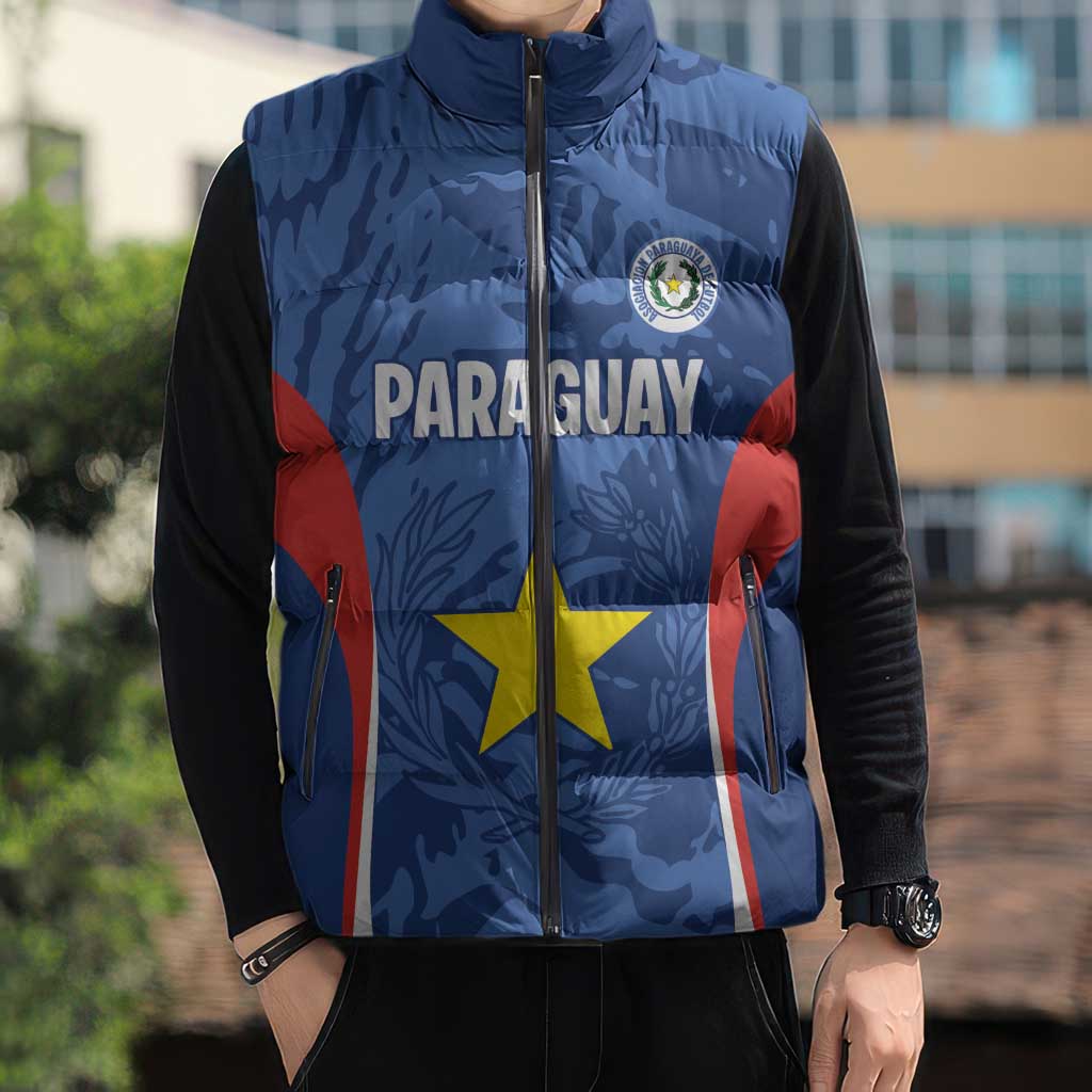 Custom Paraguay Football Sleeveless Puffer Jacket La Albirroja Pride - Wonder Print Shop